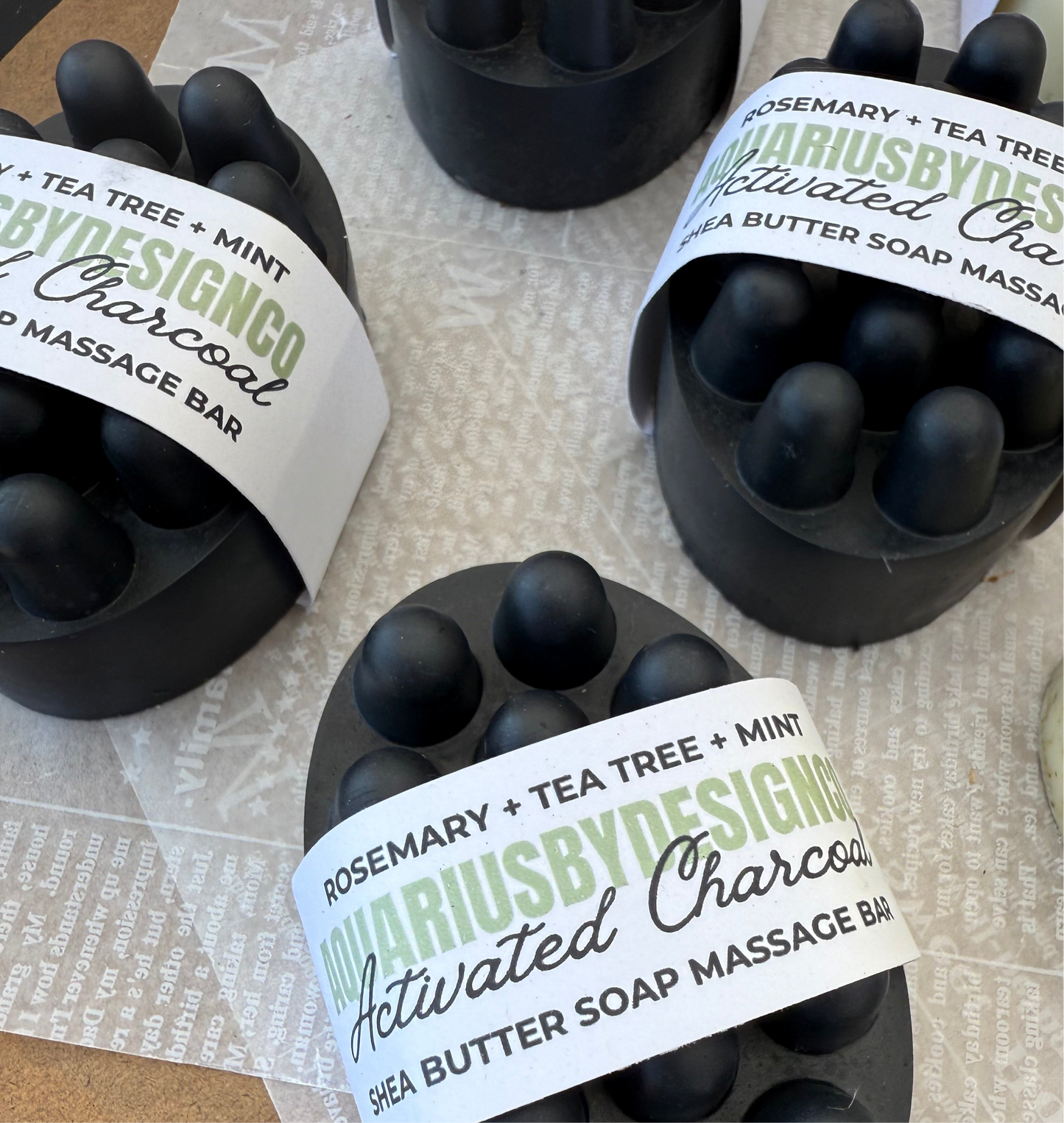 Detoxifying Charcoal Soap Massage Bar - Rosemary Tea Tree & Mint