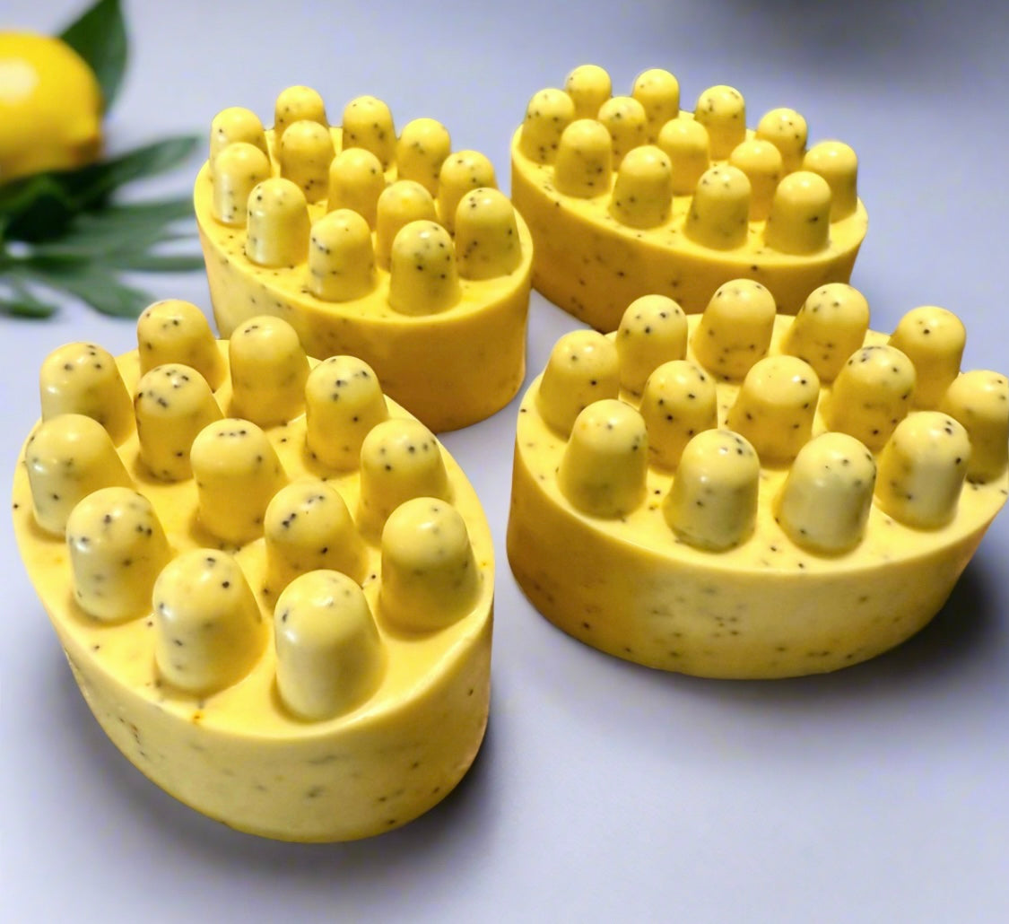 Lemon Poppyseed Soap Massage Bar with Goat Milk, Turmeric, Colloidal Oat and Vitamin C